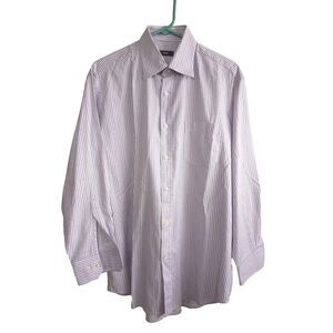 Boss Hugo Men's Sz 16 Long-sleeved Buttons‎ Down Stripes Chambray Purple White